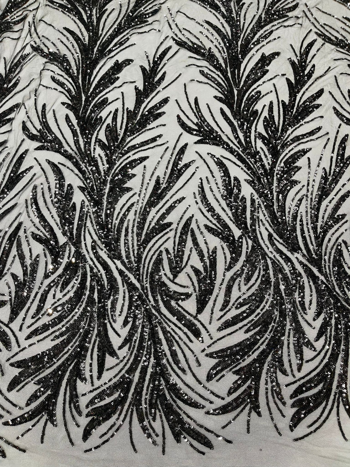 Feather Wing Shiny Sequin Mesh Fabric - Feather Wing Sequin Design, 54" Width (1 Yard)