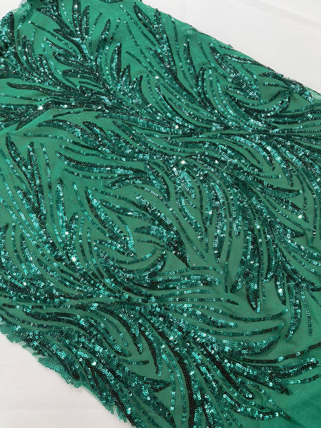 Feather Wing Shiny Sequin Mesh Fabric - Feather Wing Sequin Design, 54" Width (1 Yard)