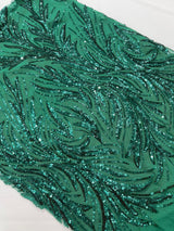 Feather Wing Shiny Sequin Mesh Fabric - Feather Wing Sequin Design, 54" Width (1 Yard)