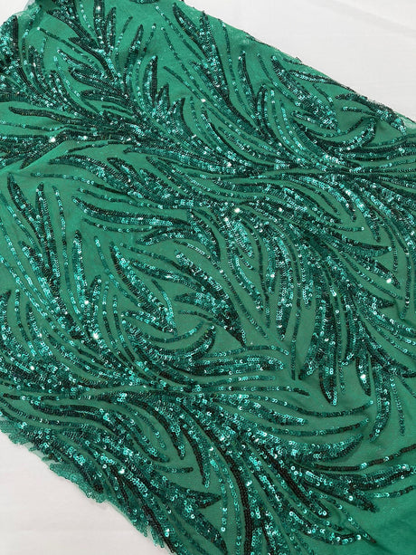 Feather Wing Shiny Sequin Mesh Fabric - Feather Wing Sequin Design, 54" Width (1 Yard)