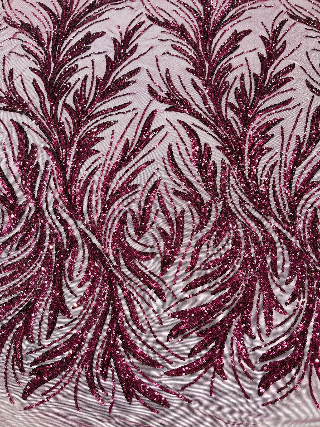 Feather Wing Shiny Sequin Mesh Fabric - Feather Wing Sequin Design, 54" Width (1 Yard)