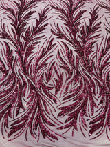 Feather Wing Shiny Sequin Mesh Fabric - Feather Wing Sequin Design, 54" Width (1 Yard)