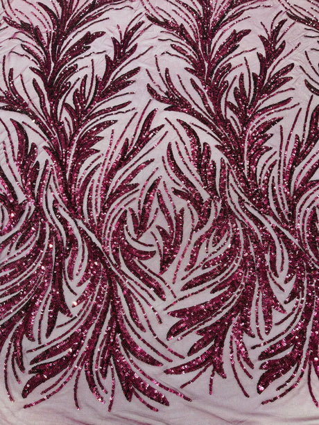 Feather Wing Shiny Sequin Mesh Fabric - Feather Wing Sequin Design, 54" Width (1 Yard)