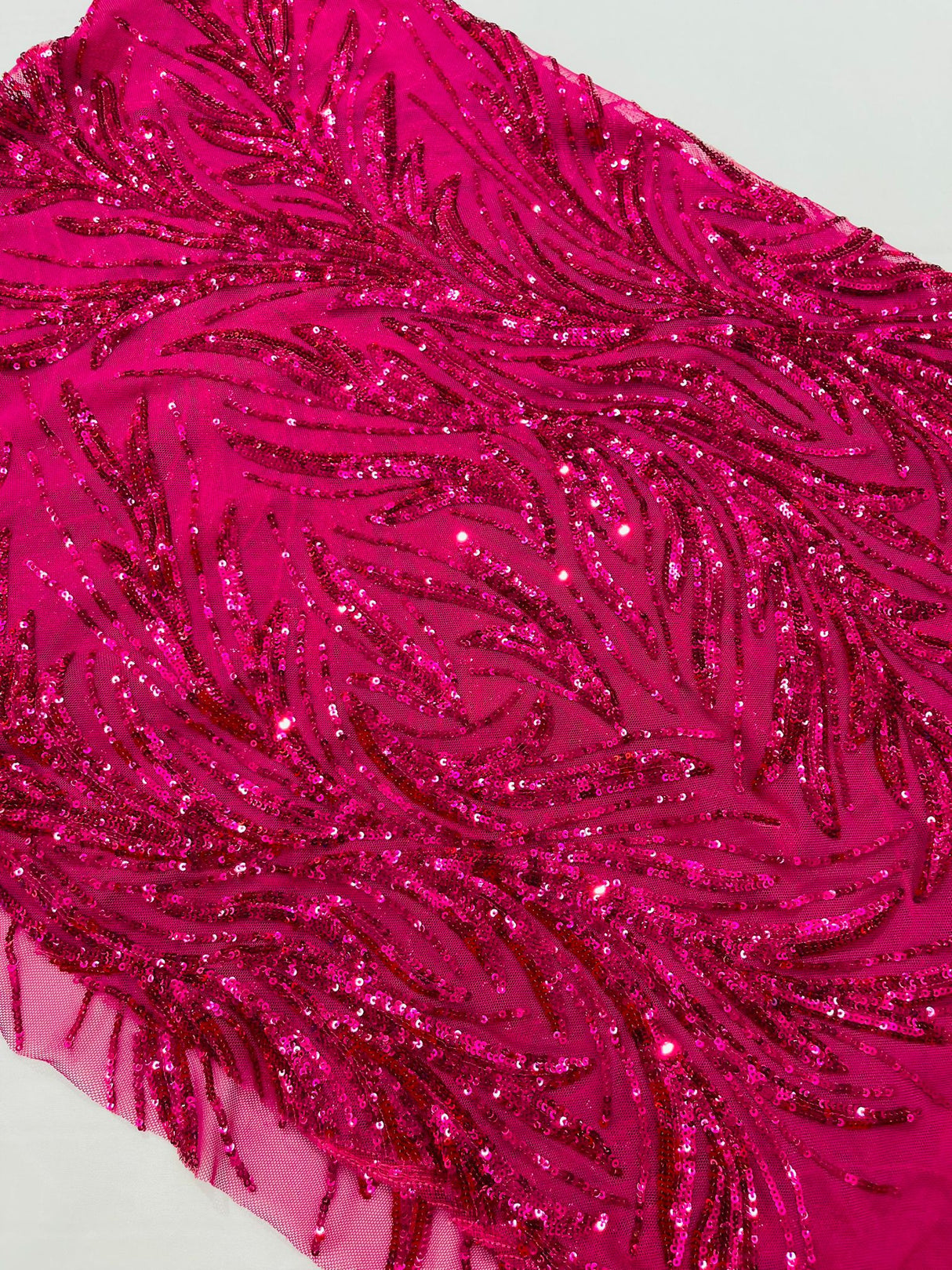 Feather Wing Shiny Sequin Mesh Fabric - Feather Wing Sequin Design, 54" Width (1 Yard)