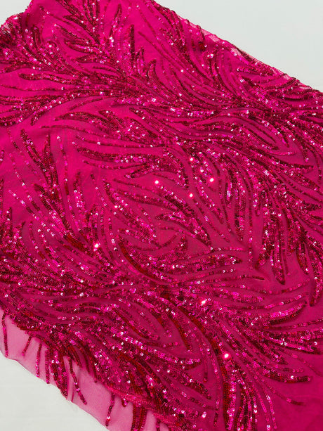Feather Wing Shiny Sequin Mesh Fabric - Feather Wing Sequin Design, 54" Width (1 Yard)