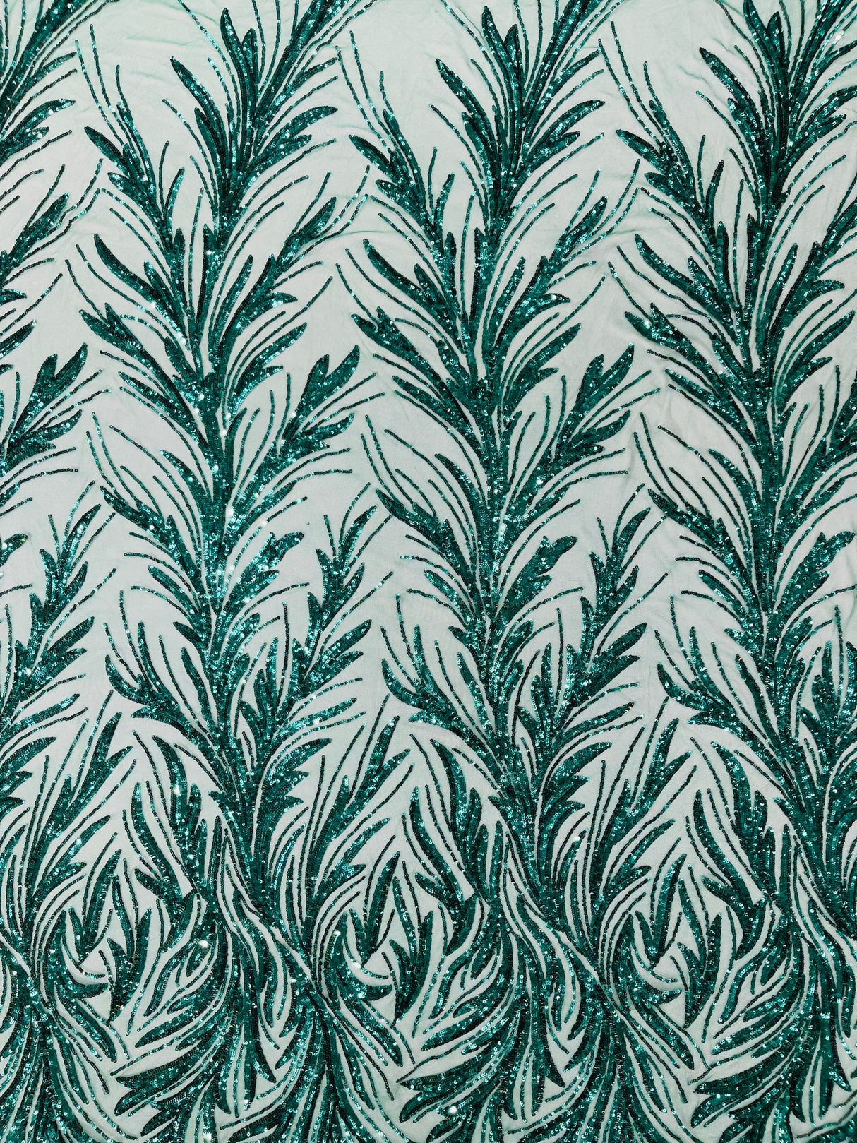 Feather Wing Shiny Sequin Mesh Fabric - Feather Wing Sequin Design, 54" Width (1 Yard)