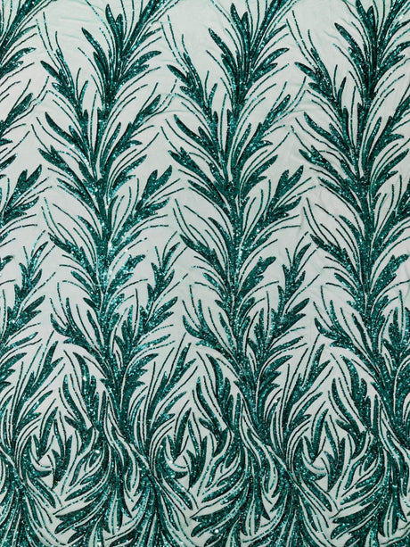 Feather Wing Shiny Sequin Mesh Fabric - Feather Wing Sequin Design, 54" Width (1 Yard)