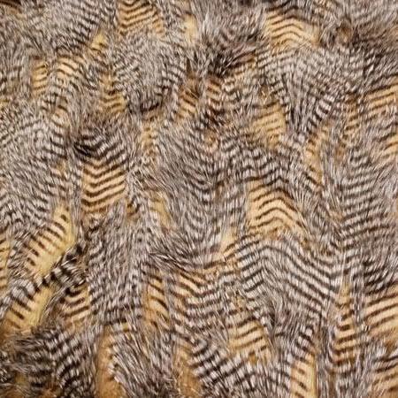 Brown Gray Faux Feathered Fur Fabric