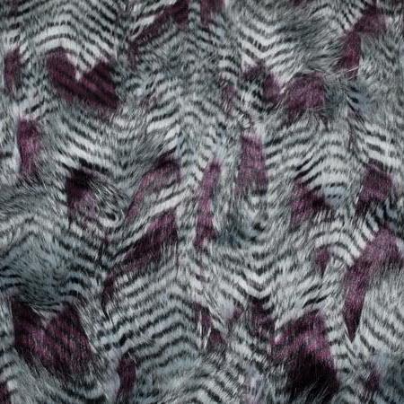 Aubergine Violet Gray Faux Feathered Fur Fabric,