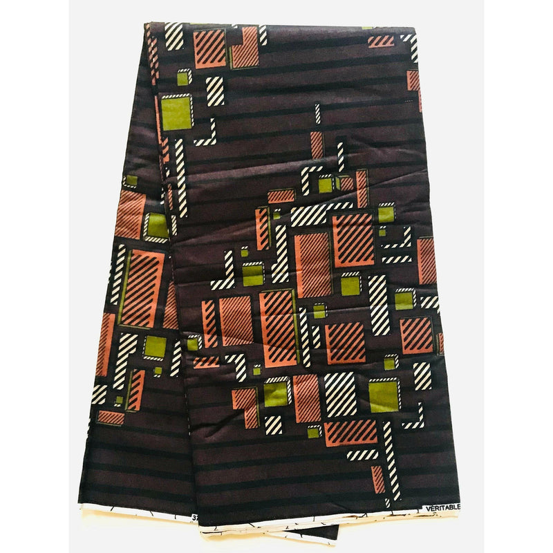 Kumasi Skyline 100 Percent Cotton Fabric - Brown, Green, Beige African Print, 45-47" Width (Per Yard)