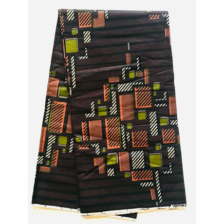 Kumasi Skyline 100 Percent Cotton Fabric - Brown, Green, Beige African Print, 45-47" Width (Per Yard)