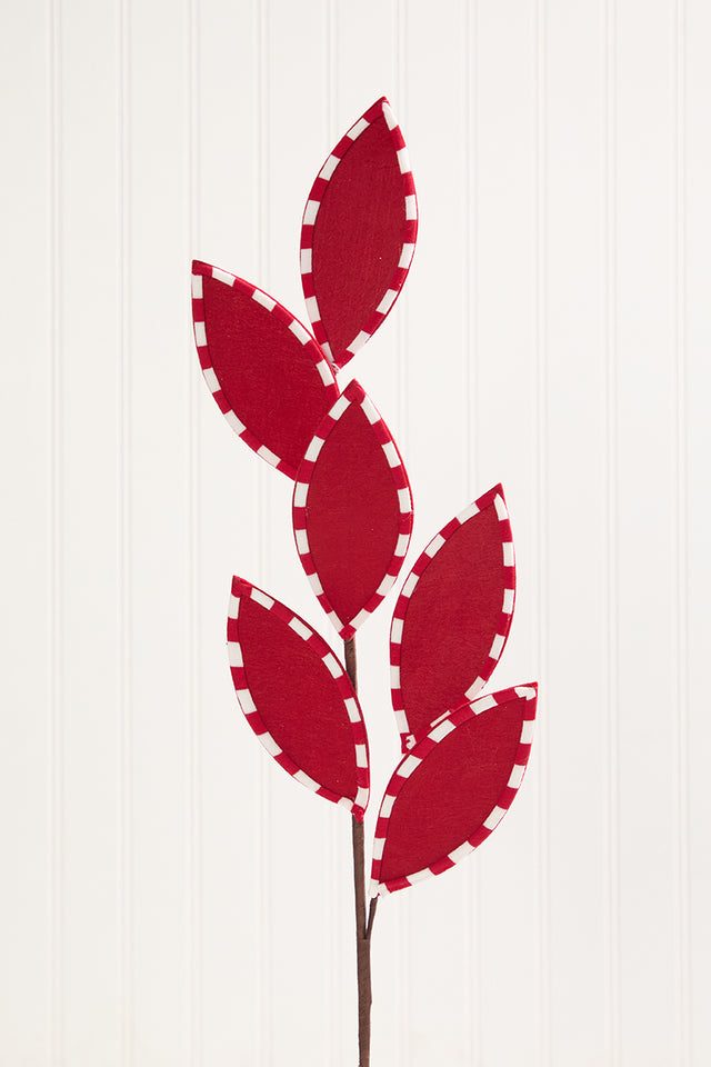 25" Red Felt Leaf Spray with Peppermint Edge