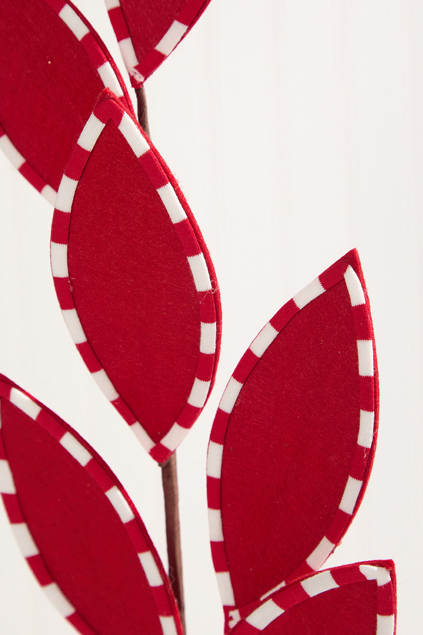 Red Felt Leaf Peppermint Edge Spray 25 Inch Christmas Decor