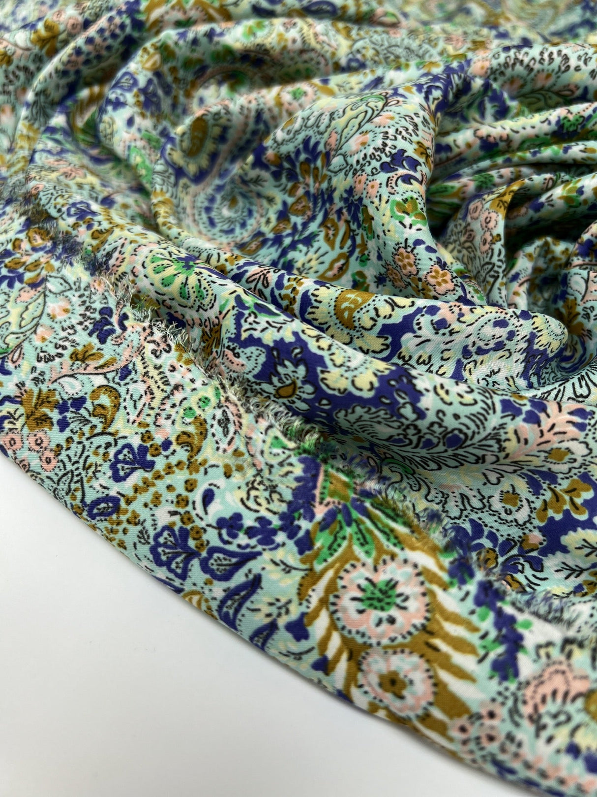 Polyester Sateen Paisley Print Purple Green