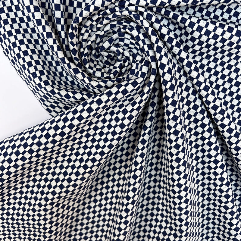 Polyamide Elastane Knitted Fabric Checked White Blue