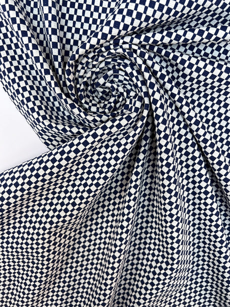 Polyamide Elastane Knitted Fabric Checked White Blue