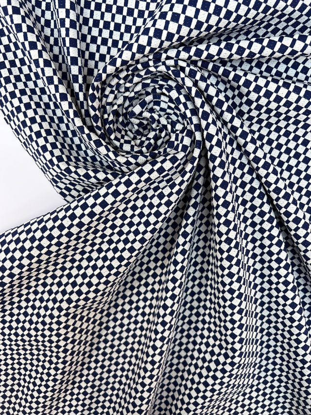 Polyamide Elastane Knitted Fabric Checked White Blue
