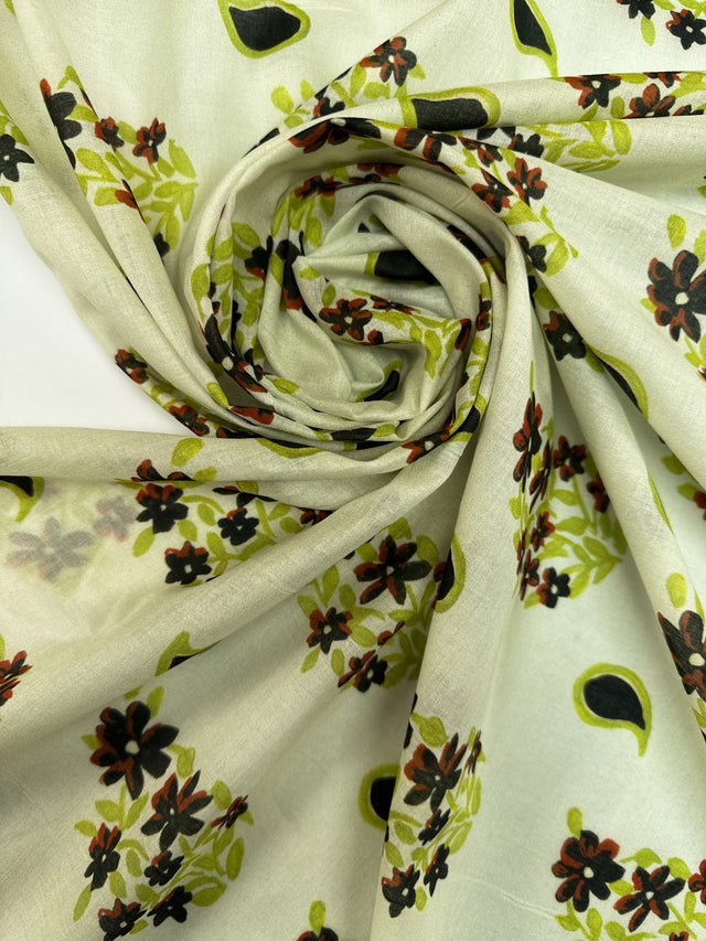 Viscose Batiste Printed Green Beige