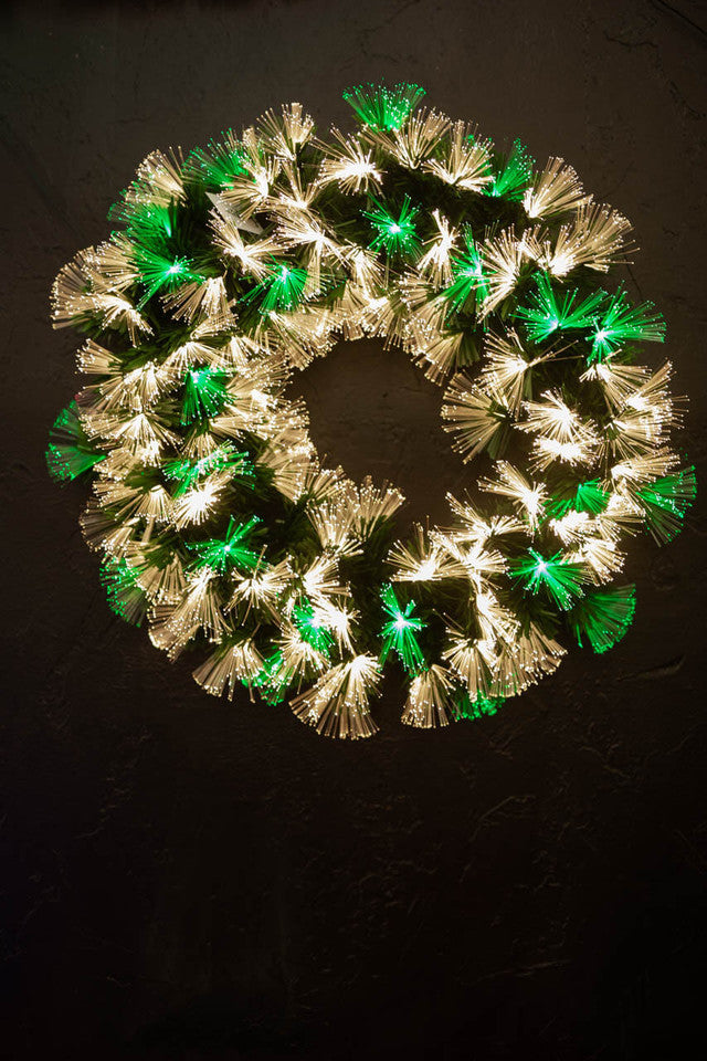 24 Inch Fiber Optic Wreath Multicolor with White LED Holiday Christmas Door Décor