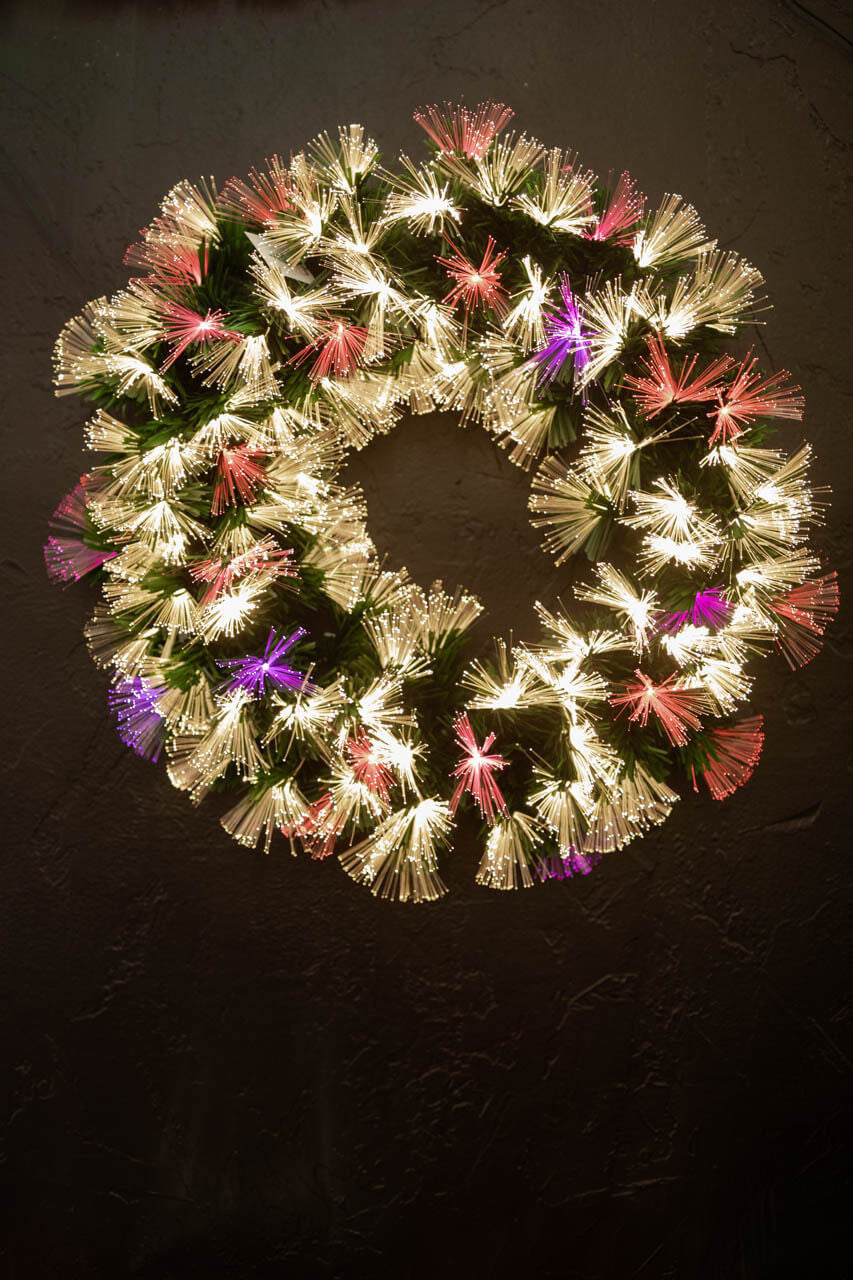 24 Inch Fiber Optic Wreath Multicolor with White LED Holiday Christmas Door Décor