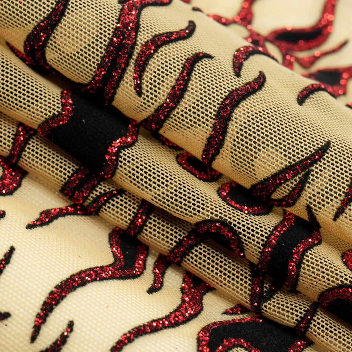 Glittered Flocked Stretch Mesh Fabric