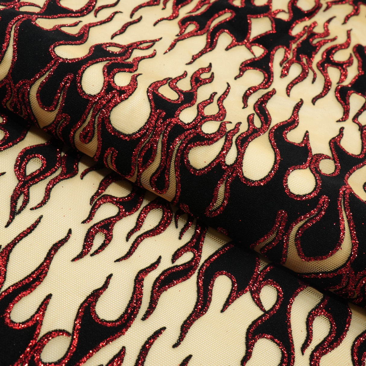 Glittered Flocked Stretch Mesh Fabric