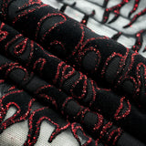 Fiery Glittered Flocked Stretch Mesh Nylon Spandex Fabric - Glittered Flocked Stretch Mesh, 58" Width (1 Yard)