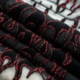 Glittered Flocked Stretch Mesh Fabric