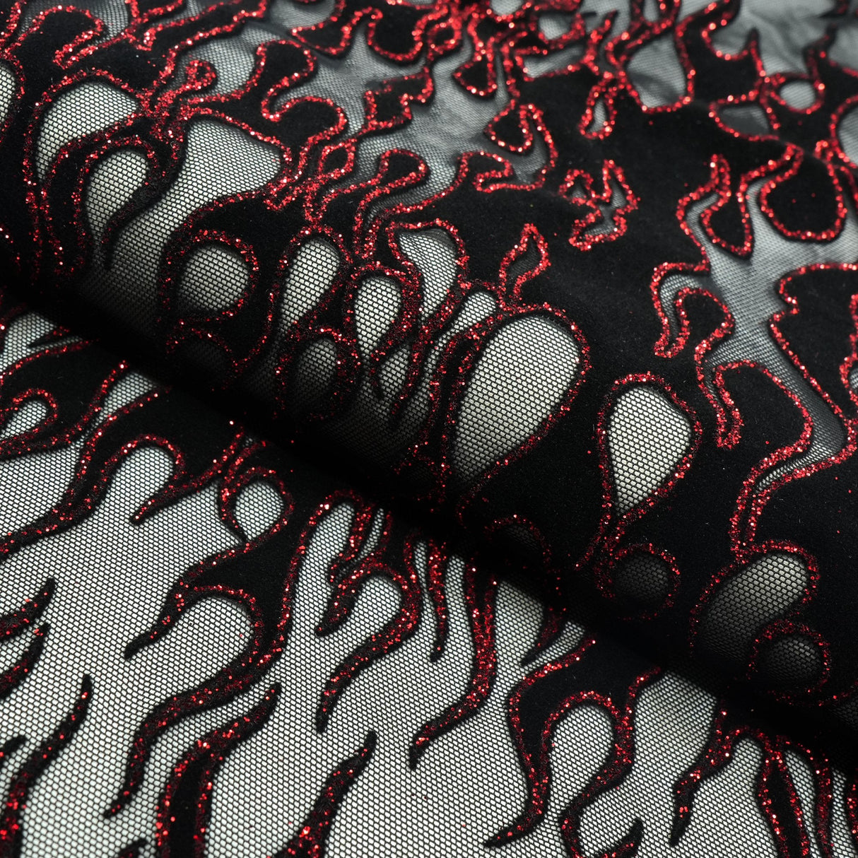 Glittered Flocked Stretch Mesh Fabric