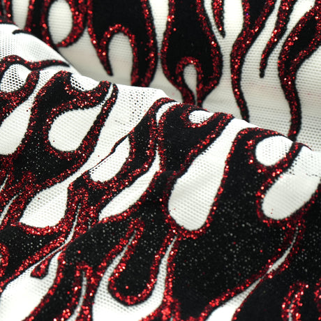 Fiery Glittered Flocked Stretch Mesh Nylon Spandex Fabric - Glittered Flocked Stretch Mesh, 58" Width (1 Yard)