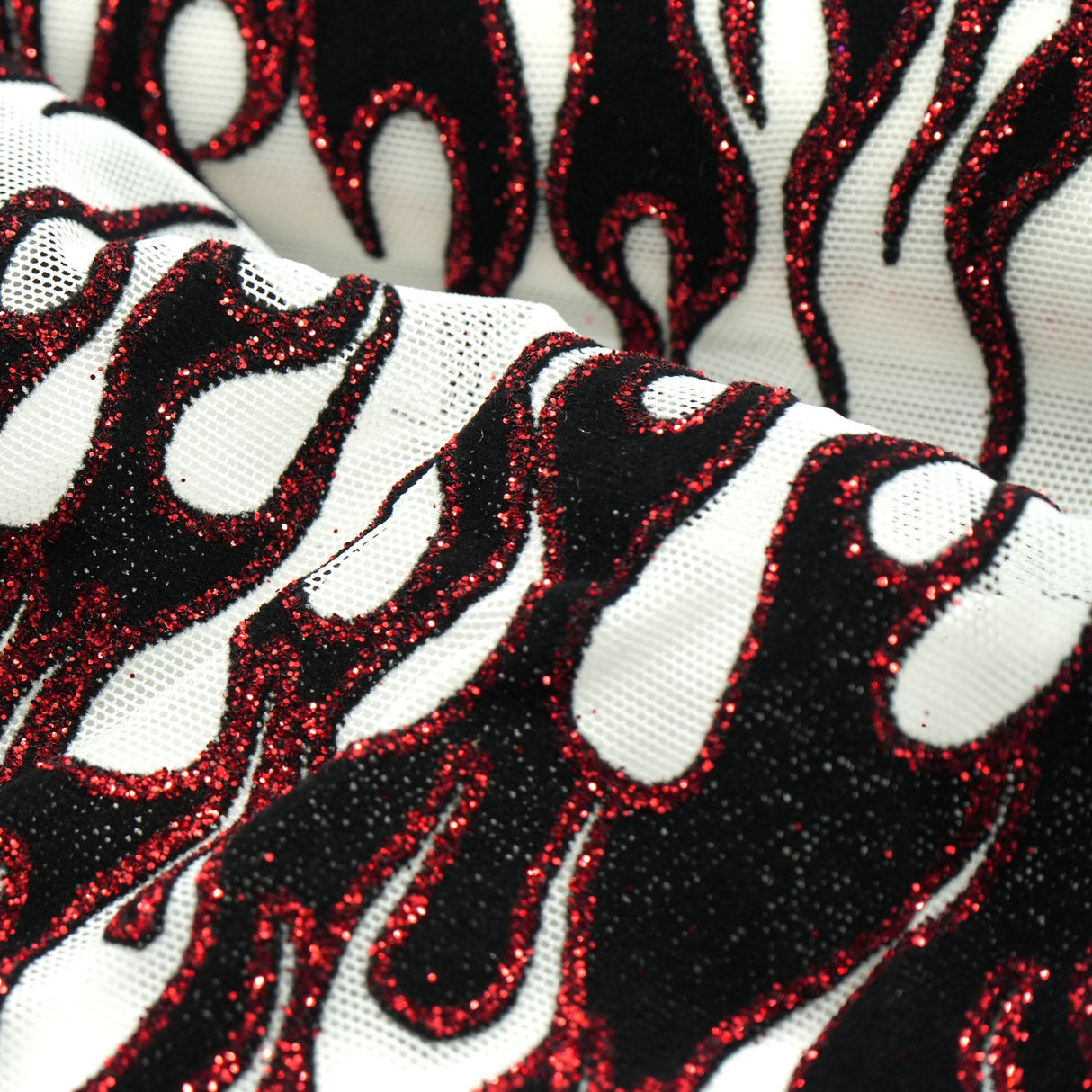 Glittered Flocked Stretch Mesh Fabric
