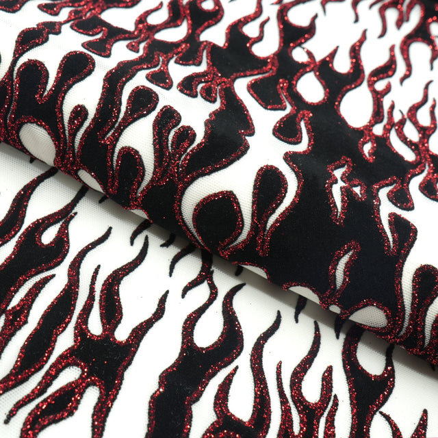 Glittered Flocked Stretch Mesh Fabric