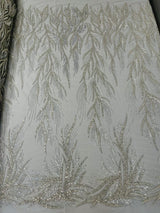 Fiesta Beaded Lace Polyester Fabric - Hand Beaded Vine Lace, 50" Width, 36" Length (1 Yard)