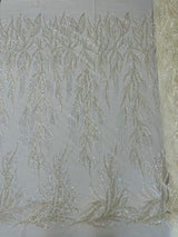 Fiesta Beaded Lace Polyester Fabric - Hand Beaded Vine Lace, 50" Width, 36" Length (1 Yard)