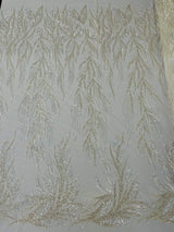 Fiesta Beaded Lace Polyester Fabric - Hand Beaded Vine Lace, 50" Width, 36" Length (1 Yard)