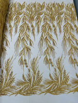 Fiesta Beaded Lace Polyester Fabric - Hand Beaded Vine Lace, 50" Width, 36" Length (1 Yard)