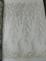 Fiesta Beaded Lace Polyester Fabric - Hand Beaded Vine Lace, 50" Width, 36" Length (1 Yard)