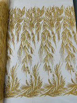 Fiesta Beaded Lace Polyester Fabric - Hand Beaded Vine Lace, 50" Width, 36" Length (1 Yard)
