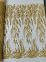 Fiesta Beaded Lace Polyester Fabric - Hand Beaded Vine Lace, 50" Width, 36" Length (1 Yard)