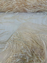 Fiesta Beaded Lace Polyester Fabric - Hand Beaded Vine Lace, 50" Width, 36" Length (1 Yard)
