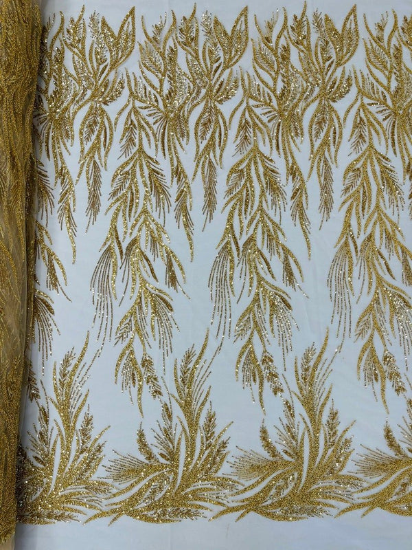 Fiesta Beaded Lace Polyester Fabric - Hand Beaded Vine Lace, 50" Width, 36" Length (1 Yard)