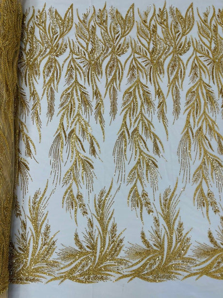 Fiesta Beaded Lace Polyester Fabric - Hand Beaded Vine Lace, 50" Width, 36" Length (1 Yard)