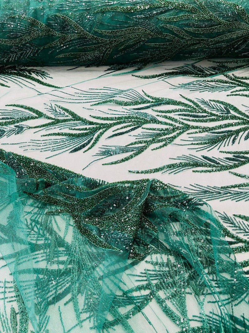 Fiesta Beaded Lace Polyester Fabric - Hand Beaded Vine Lace, 50" Width, 36" Length (1 Yard)