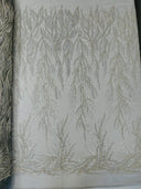 Fiesta Beaded Lace Polyester Fabric - Hand Beaded Vine Lace, 50" Width, 36" Length (1 Yard)