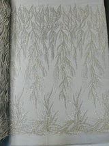 Fiesta Beaded Lace Polyester Fabric - Hand Beaded Vine Lace, 50" Width, 36" Length (1 Yard)