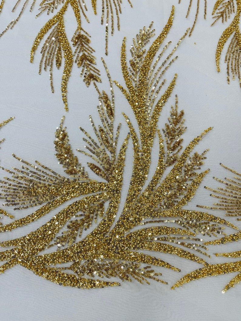 Fiesta Beaded Lace Polyester Fabric - Hand Beaded Vine Lace, 50" Width, 36" Length (1 Yard)