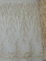 Fiesta Beaded Lace Polyester Fabric - Hand Beaded Vine Lace, 50" Width, 36" Length (1 Yard)