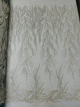 Fiesta Beaded Lace Polyester Fabric - Hand Beaded Vine Lace, 50" Width, 36" Length (1 Yard)