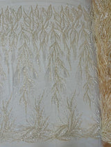 Fiesta Beaded Lace Polyester Fabric - Hand Beaded Vine Lace, 50" Width, 36" Length (1 Yard)
