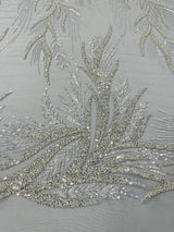 Fiesta Beaded Lace Polyester Fabric - Hand Beaded Vine Lace, 50" Width, 36" Length (1 Yard)